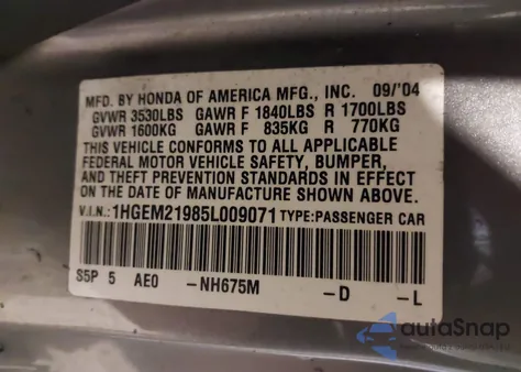 2005 Honda Civic Ex из США, поврежденный, VIN 1HGEM21985L009071